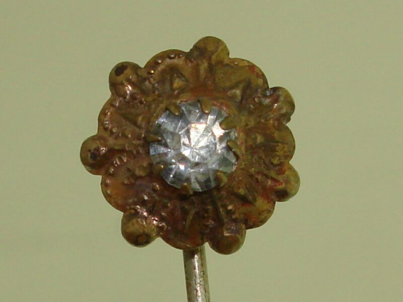 Antique Edwardian gold-washed stick pin with a sparkling brilliant cut stone