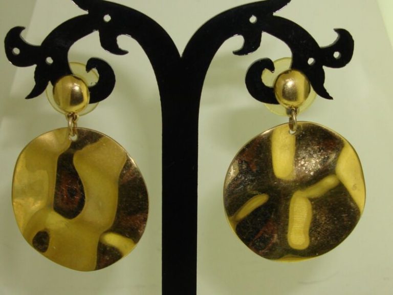 Vintage Monet gold-tone disc dangle earrings from the 1970s