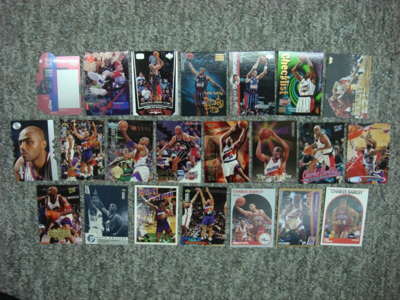 Charles Barkley basketball card lot of 22 cards including inserts, premiums, and die-cuts from his time with the Sixers, Rockets, and Suns.