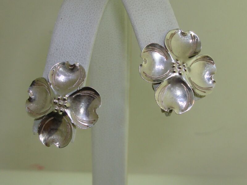 Vintage Sterling Silver Dogwood Blossom Earrings (1940s-50s)