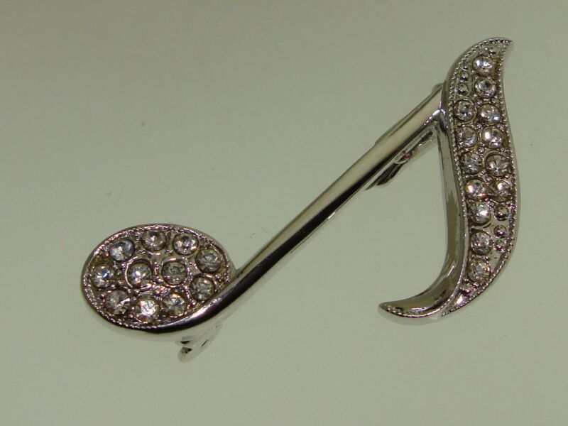 Vintage Pickboy Tokyo musical key pin with silver-tone and rhinestones