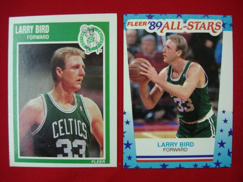 Larry Bird 1989-90 basketball card lot including base card (#8) and sticker insert card (#10)