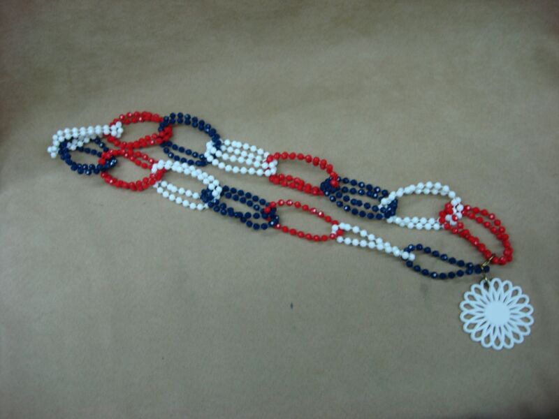 1960s Lucite Bead Belt - Red, White & Blue