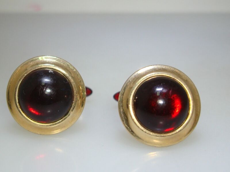 Vintage KREMENTZ Gold Filled Ruby Glass Bullet Cufflinks