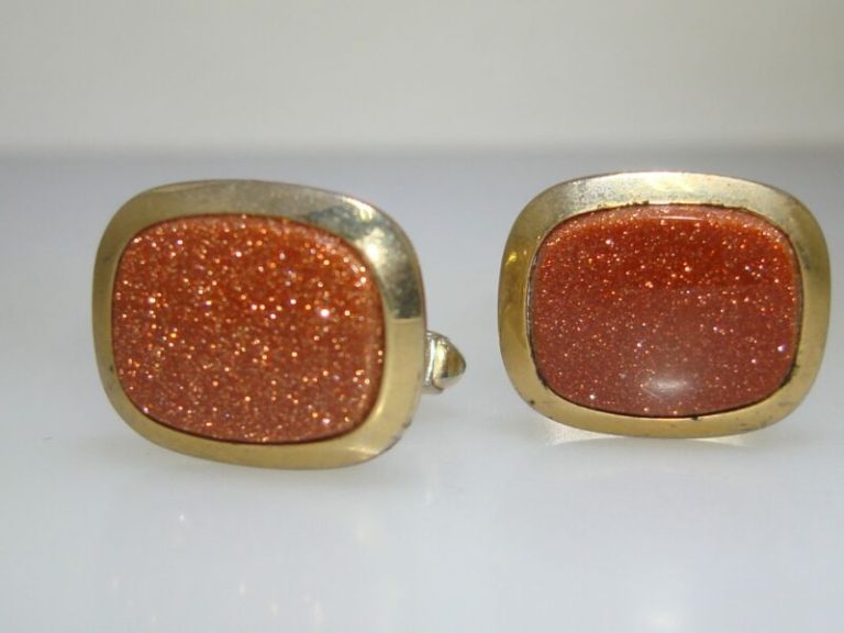 Vintage Anson gold-plated cufflinks with goldstone inlays, 1970s