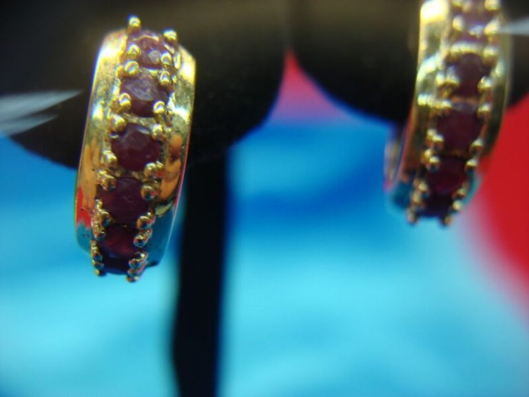 Solid Sterling Silver Ruby Hinged Hoop Earrings (Gold Vermeil, Pre-Owned)