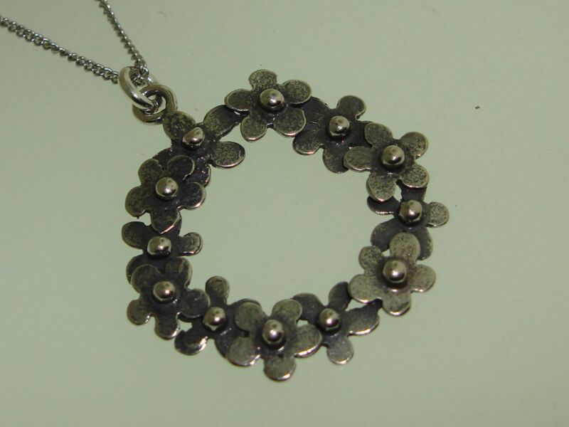 Vintage Sterling Silver Forget-Me-Not Pendant Necklace (1970s)