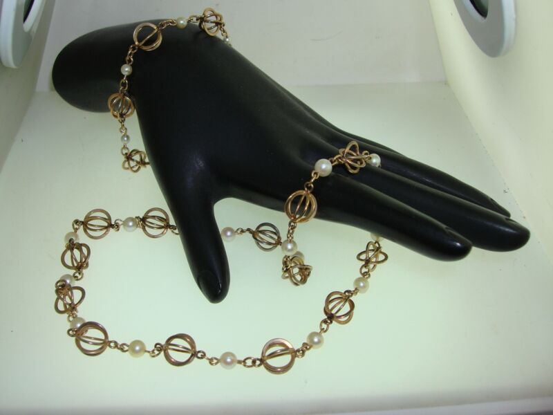 Vintage 1960s gold-filled pearl necklace and bracelet set