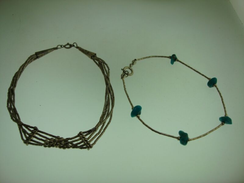 Pair of vintage Native American sterling silver and turquoise bracelets
