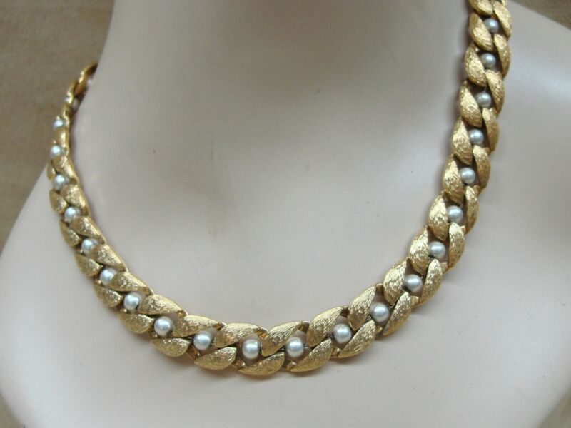 Vintage Napier faux pearl necklace, 1980s gold tone, 18 inches