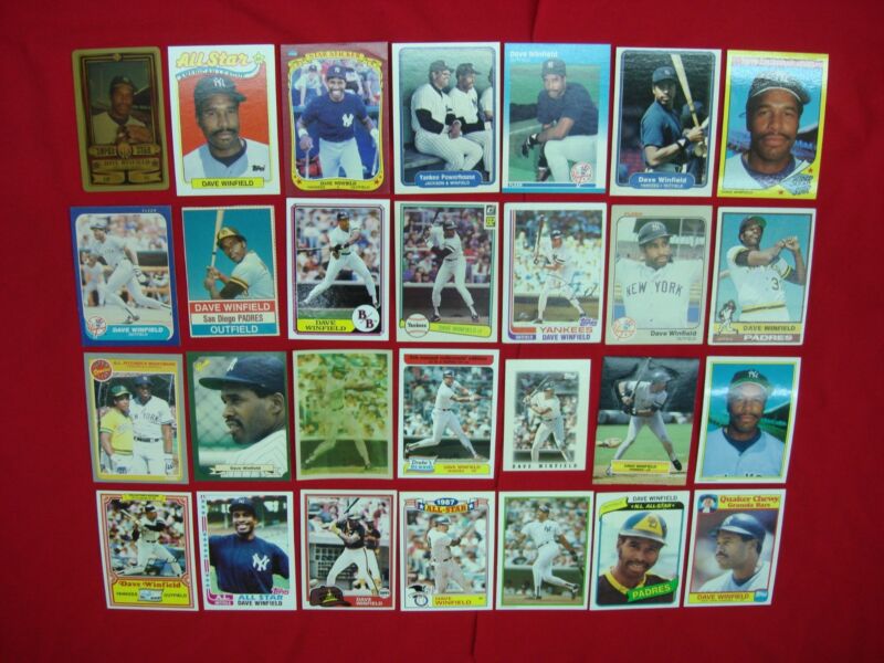 Collection of Dave Winfield baseball cards from the 1970s and 1980s