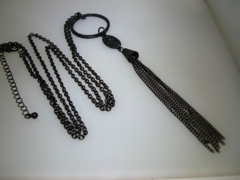 Black Rhinestone Fringe Pendant Necklace