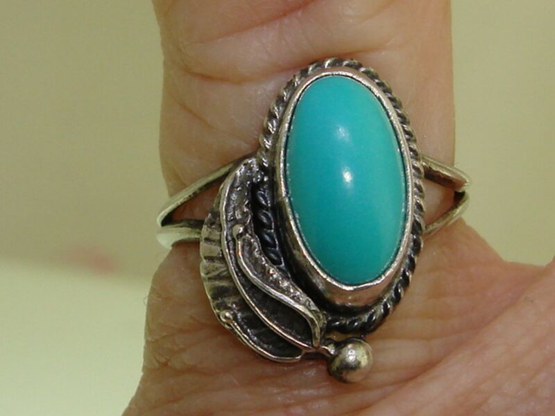 Vintage Native American sterling silver turquoise ring, size 5