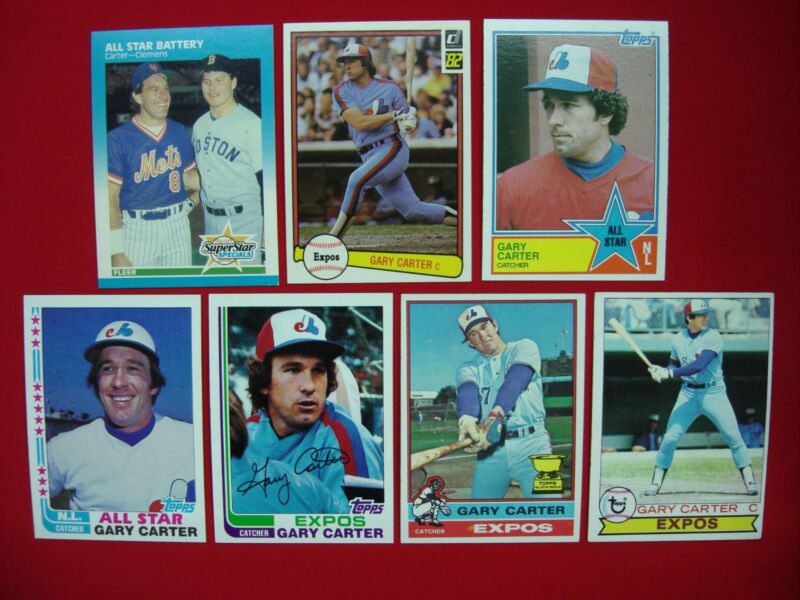 Vintage Gary Carter baseball cards from the 1970s and 1980s