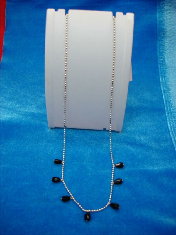 Sterling silver beaded necklace with onyx drops