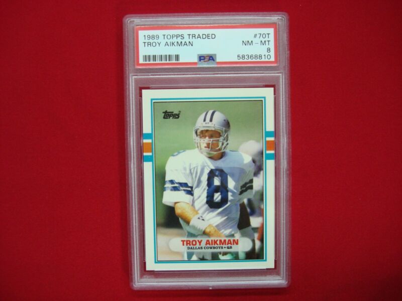 PSA 8 NM-MT graded 1989 Topps Troy Aikman rookie football card