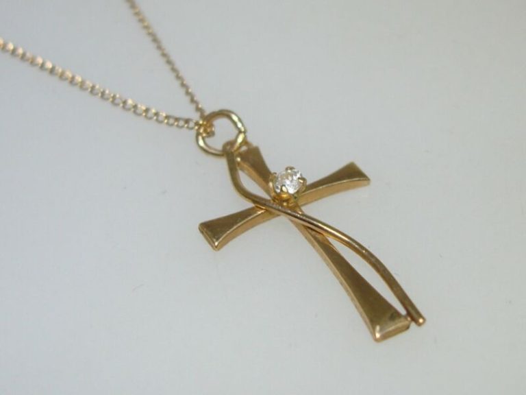 Vintage 14K gold filled cross pendant necklace with sparkling CZ