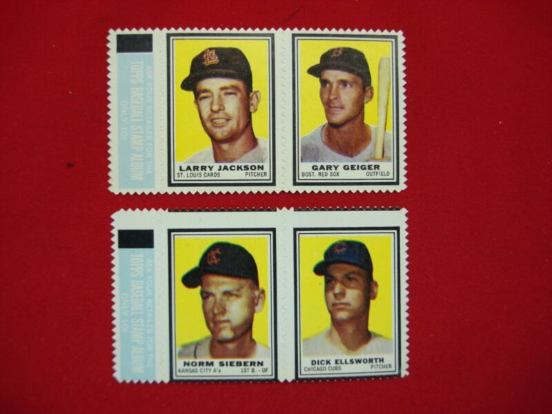 1962 Topps Baseball Stamp Panels featuring Siebern, Ellsworth, Jackson, and Geiger