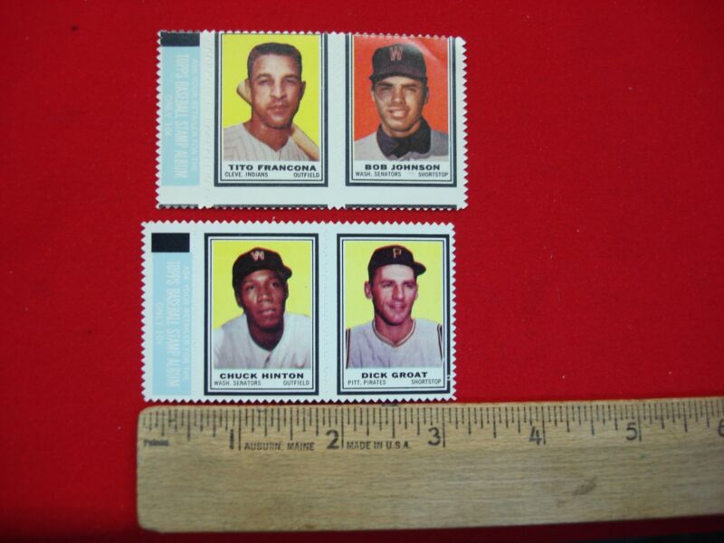 Vintage 1962 Topps Baseball Stamp Panels - Hinton, Groat, Franconia, Johnson