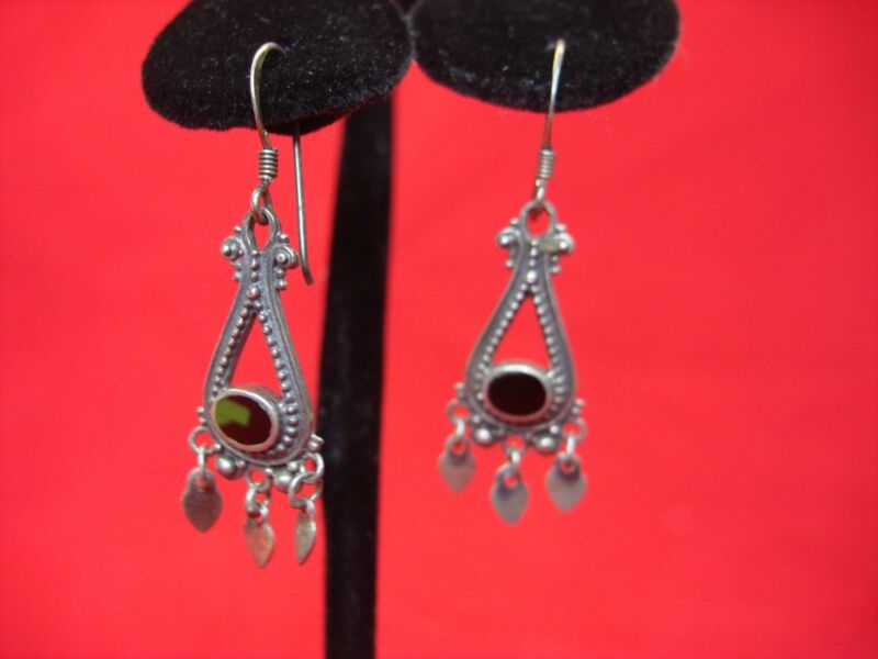 Vintage sterling silver onyx dangle earrings, hallmarked 925