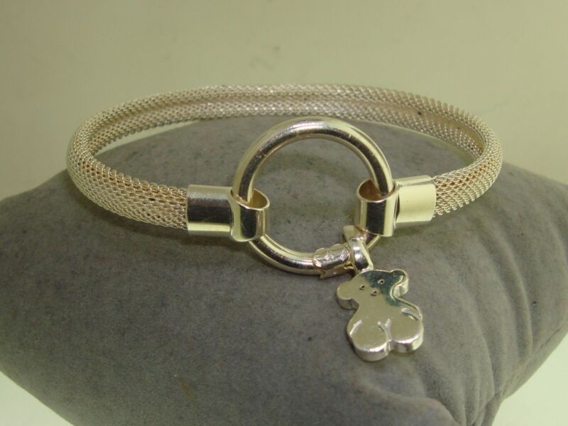 Rare Tous Sterling Silver Hold Bracelet - 6.5" with 925CI Bear Charm