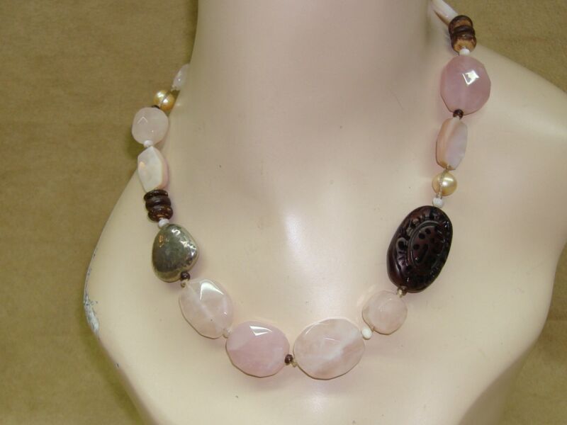 Silpada Sterling Silver Rose Quartz & Palm Wood Necklace