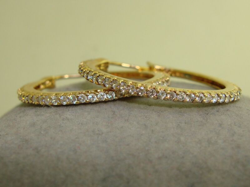 Sparkling Cubic Zirconia Vermeil Sterling Silver Hoop Earrings