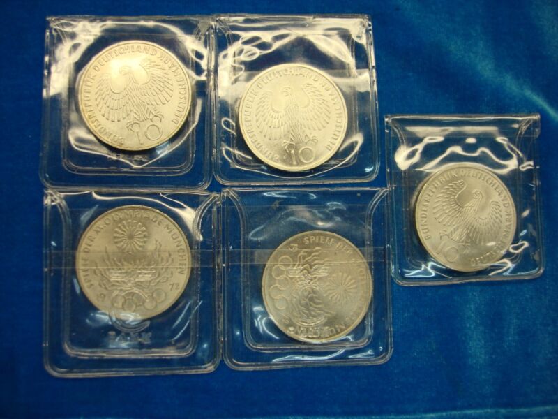 1972 Munich Olympics 10 Deutsche Mark Silver Coin Set