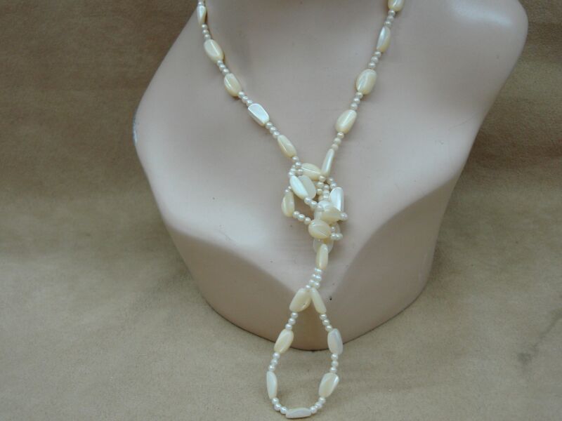 Vintage 35 Inch Mother of Pearl & Freshwater Pearl Necklace