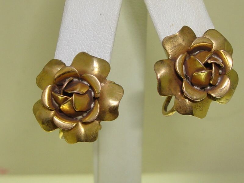 Vintage vermeil sterling silver flower earrings (1940s-50s)