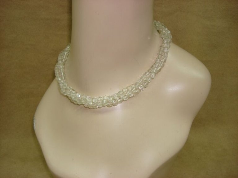 Vintage 3 strand crystal choker necklace with clear glass beads and silver filigree clasp