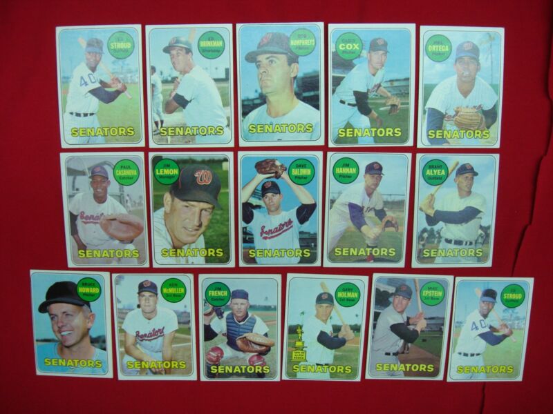 Vintage 1969 Topps Washington Senators baseball cards, including Ed Stroud #272.