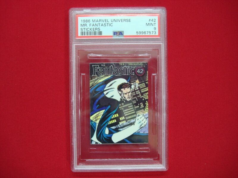 PSA 9 Gem Mint Mr. Fantastic #42 (1986) Comic Images Marvel Universe Sticker