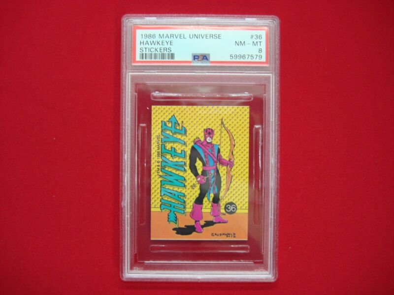 PSA 8 graded Hawkeye #36 (1986) Marvel Universe Sticker