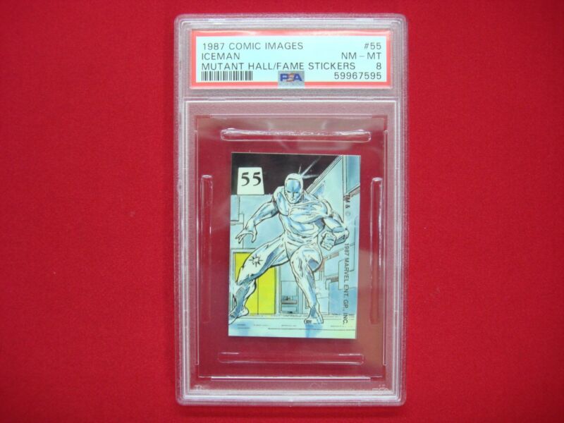 PSA 8 Graded Iceman #55 Mutant Hall of Fame Sticker (1987)