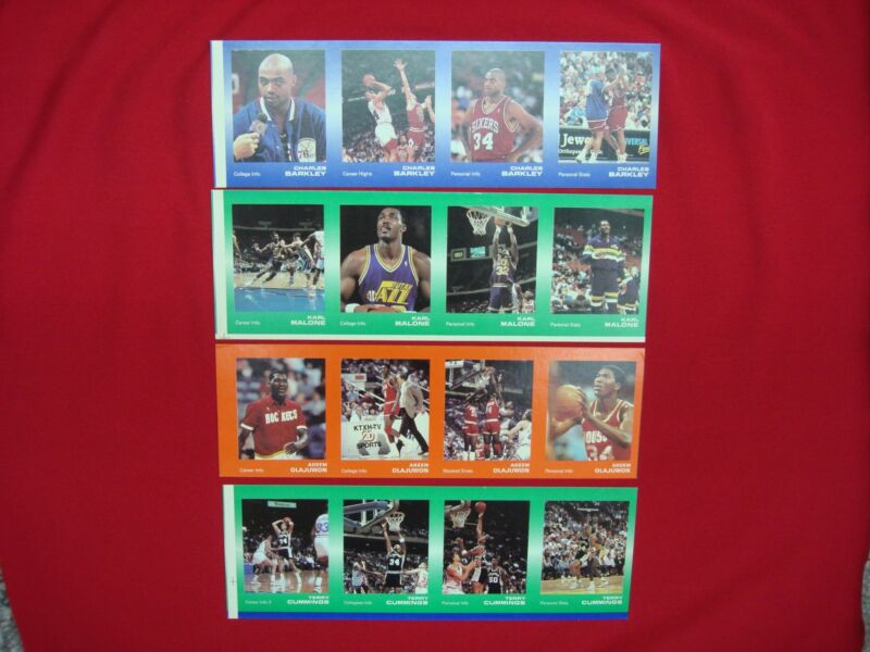 1990 Star Company Basketball Uncut Strips featuring Charles Barkley, Karl Malone, Hakeem Olajuwon, and Terry Cummings