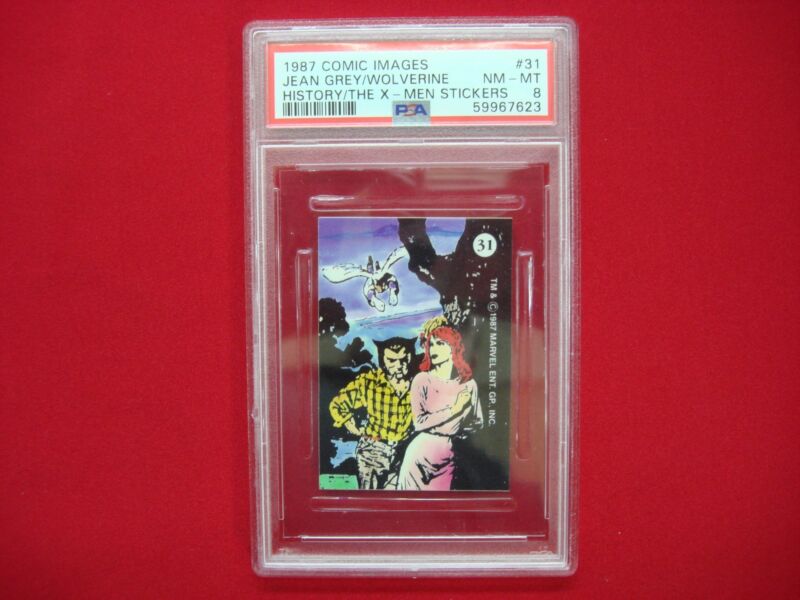 PSA 8 graded Jean Grey & Wolverine sticker from 1987 History of X-Men #31