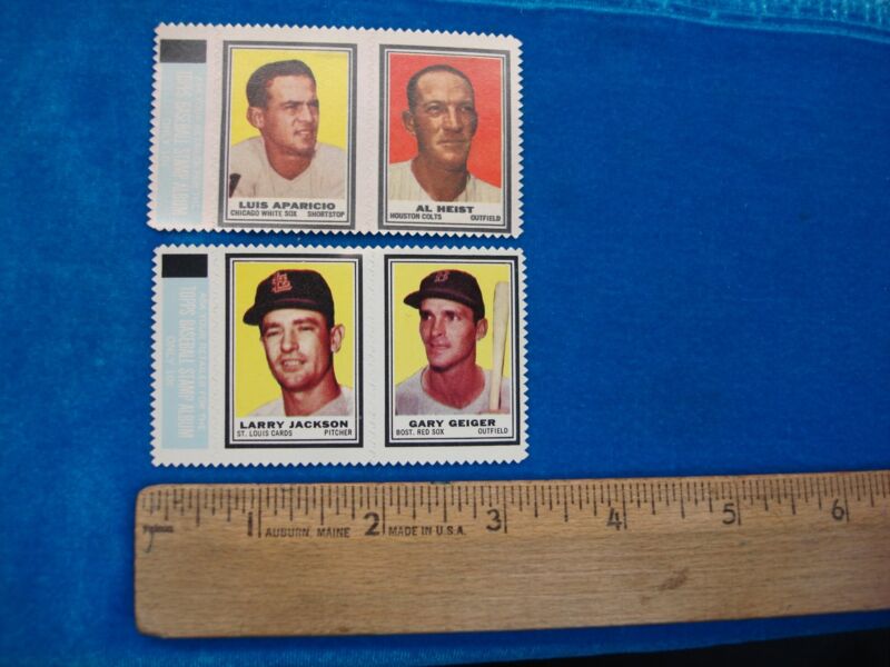 1962 Topps Baseball Stamp Panels featuring Aparicio, Heist, Jackson, and Geiger