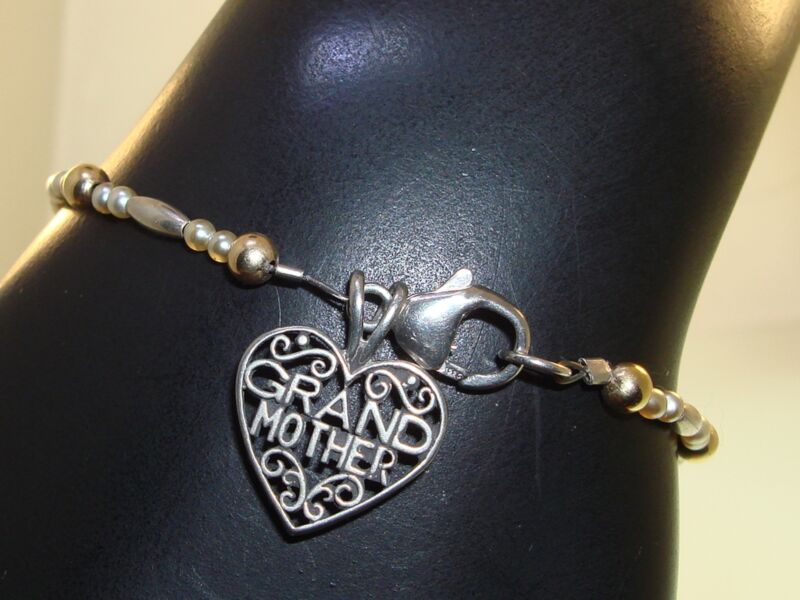 Sterling Silver & Yellow Gold Grandmother Heart Bead Bracelet
