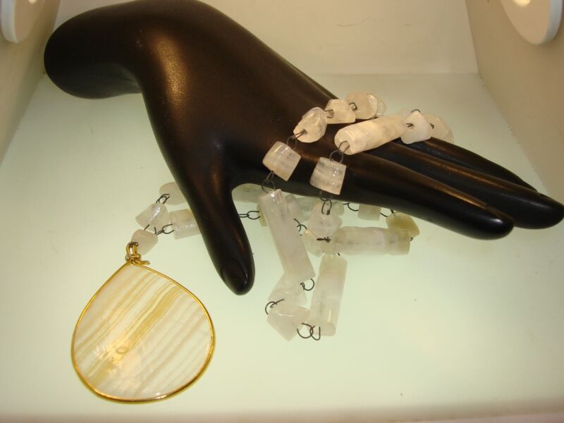 Artisan-crafted banded agate necklace with pear pendant
