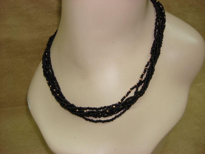 Vintage Black Seed Bead Choker Necklace