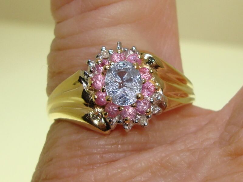 Blue topaz cluster ring in 10K solid gold, size 6 3/4