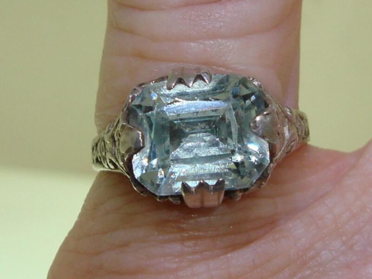 Vintage Sterling Silver Filigree Ring with Faux Aqua Stone