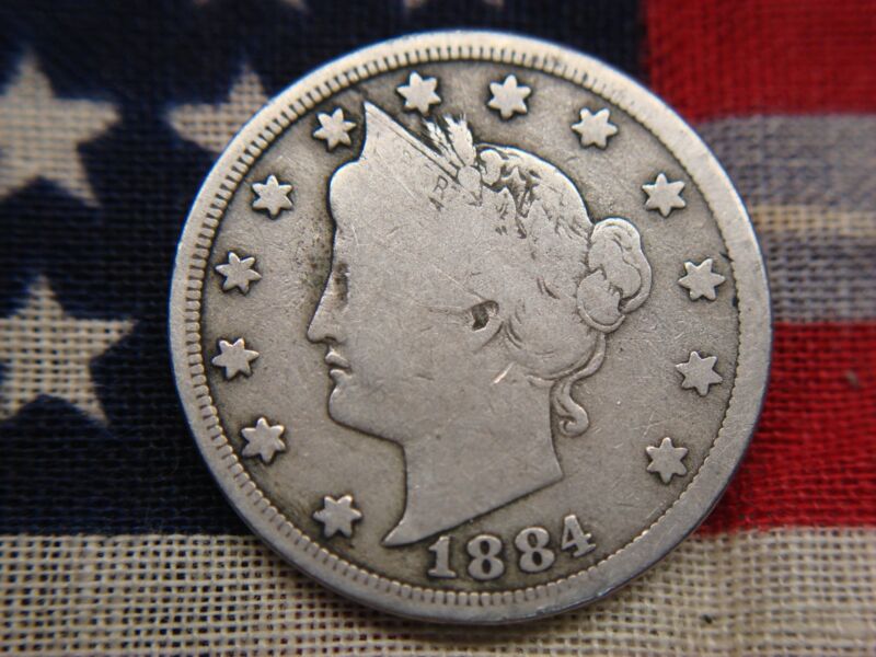 1884 Liberty Nickel, scarce date coin with solid rims and nice natural condition