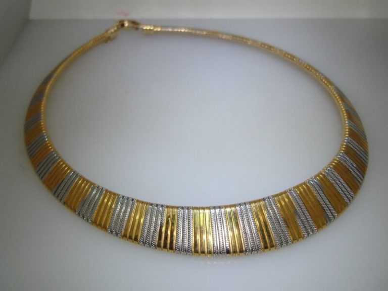 Vintage gold and silver tone choker necklace from the 1970s or 1980s