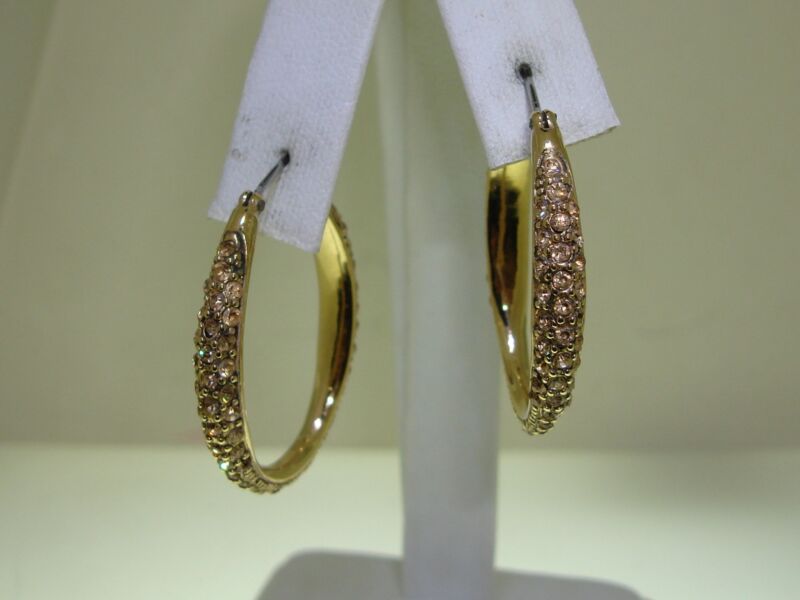 Vintage Monet Champagne CZ Hoop Earrings, Gold Tone