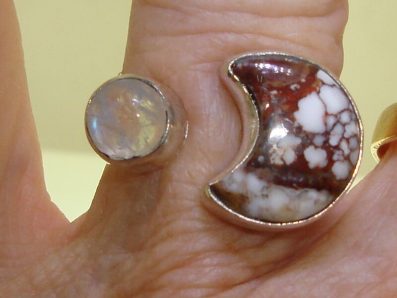 Sterling Silver Opalite & Ocean Jasper Adjustable Ring