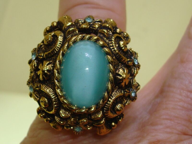 Vintage Sarah Coventry moonstone ring (1970s), gold-tone, adjustable size 6