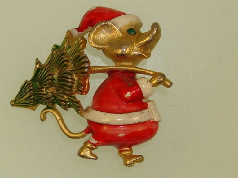 Vintage 1960s J.J. Jonette Enamel Christmas Mouse Pin