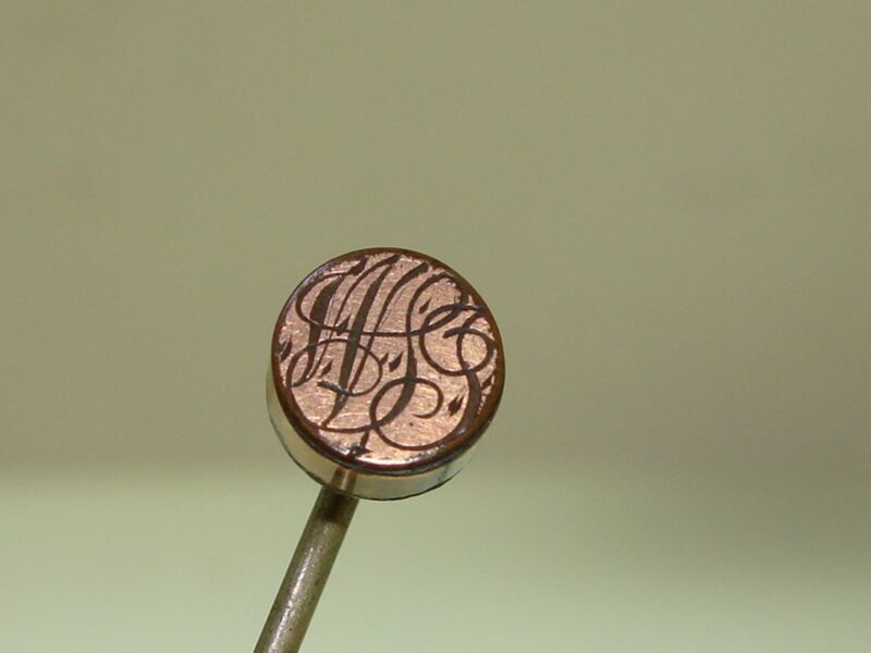 Antique Victorian rose gold plated stick pin with engraved initials JNAG